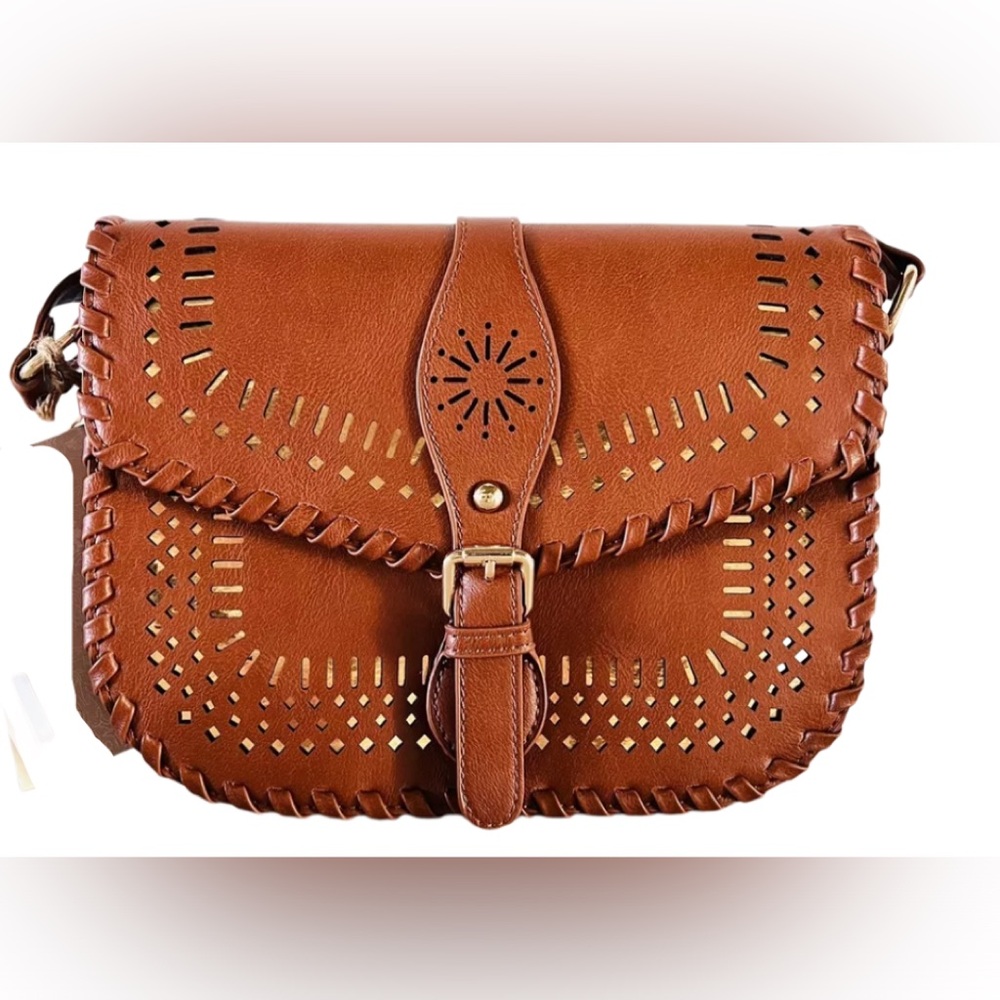 Antik Kraft Cross Body Camel Handbag Faux Leather Vented Boho Bohemian Retro
